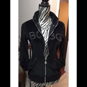 Y2K Vintage BCBG Maxazria Vintage Black Velour Studded Logo Jacket Sz M